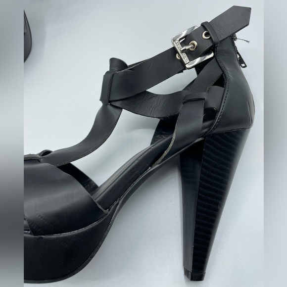 Guess Heels Black Leather Size 7 T Strap Chic Design New - Picture 11 of 16